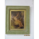 A vintage Crystoleum of a nude in green velvet frame