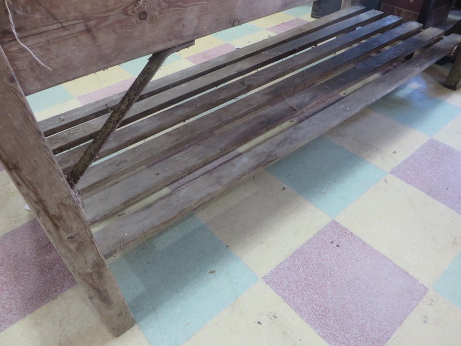 A vintage pine workbench/table with metal supports, approx 6 ft length - Image 4 of 7