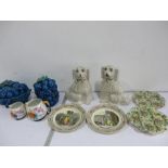 A small collection of china including a pair of Sadler spaniels, Cries of London plates, soup tureen