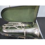A silver plated "Excelsior Sonorous Class" Euphonium by Hawkes & Sons in case