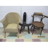 A Lloyd Loom chair, Bentwood chair and one other