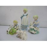 Three Royal Worcester figure groups "Monday's child is full of grace", "Two babies" and "May" both