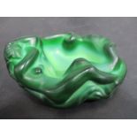 A Czech Curt Sclevogt Ingrid design malachite glass bowl/dish with reclining nude, circa 1930,