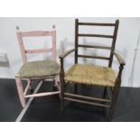 Two rush seated child's chairs