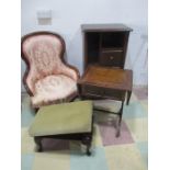 A dropleaf coffee table, Queen Anne style armchair, cabinet and gout stool