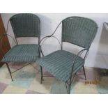 A pair of wicker and metal garden chairs - 1 A/F