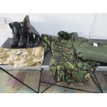 Army Cadet camouflage smock, leather riding boots, Army style boots etc.