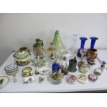 A quantity of various china and glass including Bristol blue vases, Torquay biscuit barrel, Wade