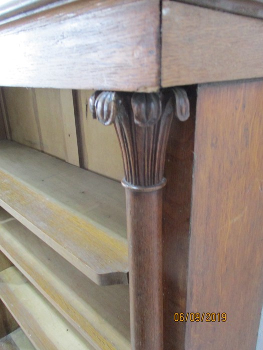 A Victorian oak freestanding bookcase with column design - approx 190cm wide - Image 3 of 5