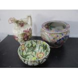 An Oriental fish bowl along with a Victorian jug ( A/F) and a "Chintz" bowl