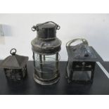 A railway style lamp ( A/F) along with two lanterns
