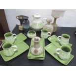 A Denby part coffee set along with various studio pottery vases