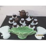 A Hornsea pottery coffee set "Contrast" along with a Sylvac vase and a pair of wall pockets