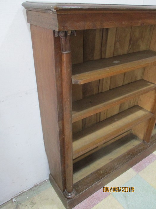 A Victorian oak freestanding bookcase with column design - approx 190cm wide - Image 2 of 5