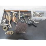 A collection of marine and other items including pulleys, compasses etc. along with a vintage