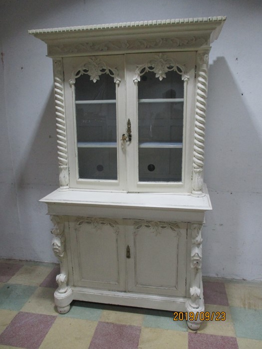 A French painted display cabinet with cupboard under