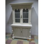 A French painted display cabinet with cupboard under