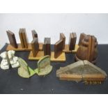 A collection of mainly wooden bookends