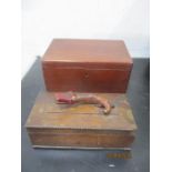 A mahogany jewellery box along with a 1930's cigarette box