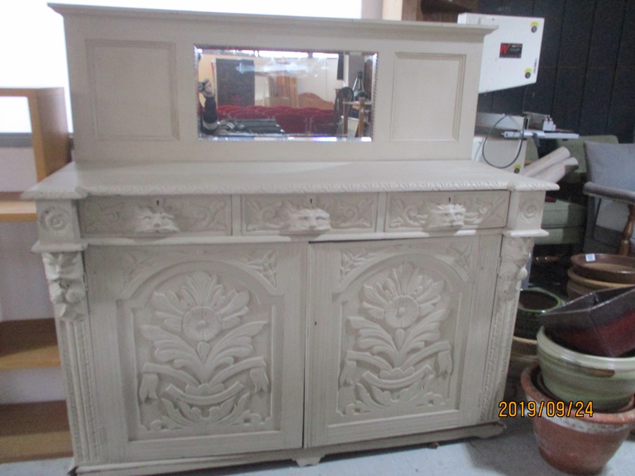 A painted oak sideboard with mirrored top base A/F