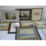 A collection of watercolours and prints