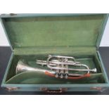 An Invicta silver plated trumpet in case