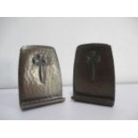 A pair of copper arts and crafts hammered book ends by Roycroft