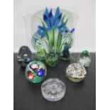 A collection of paperweights, Art Glass plate etc.