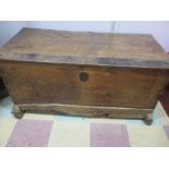 A 19th century continental trunk with carved decoration to front