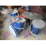 A Premier drum kit in blue with various carry cases etc