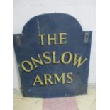 A vintage double sided pub sign on copper "The Onslow Arms"