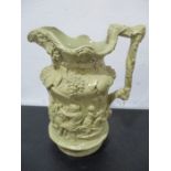 A Victorian Minton jug with high relief decoration of Bacchanalian scenes and grape vines