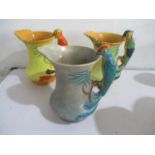Three Burleigh ware jugs, the handles formed as parrots