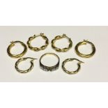Two pairs of 9ct gold earring (3.2g), one other pair (unmarked) and a dress ring A/F