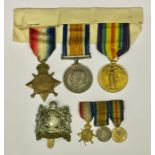 A group of three WWI medals with matching miniatures, awarded to Private W Shearer, Manchester