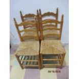 A set of four Pine Rush Seated dinning chairs