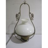 A Victorian hanging oil lamp and shade