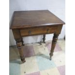 A stained pitch pine side table with single drawer