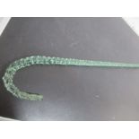 A 19th century Nailsea type glass walking stick with rope twist design, approx 120cm length