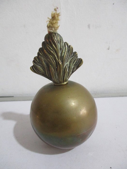 An Edwardian Grenadiers brass table lighter in the form of a grenade