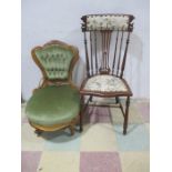 A Victorian nursing chair along with an Arts & Crafts single chair