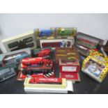 A collection of boxed diecast vehicles including Corgi classics, Days Gone, Lledo & Corgi Omnibus
