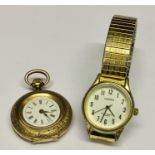A continental 14ct gold fob watch along with a Sekonda ladies watch