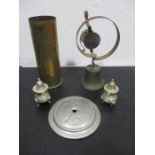 A brass servants bell, WWI shell case etc.