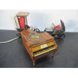 A radio in the form of a motor car along with a similar lamp and a musical box in the form of a