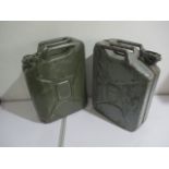 Two vintage jerry cans, one with broad arrow mark