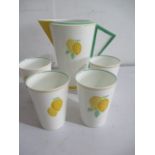 A part Shelley Art Dec" Vogue" lemonade set decorated with lemons, consisting of jug and four