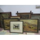 A collection of various prints, a tapestry and vintage photograph