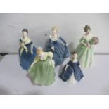 A collection of five Royal Doulton figures of ladies