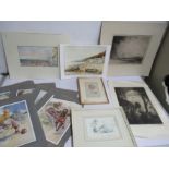 Various watercolours, Lawson Wood prints, engravings etc.